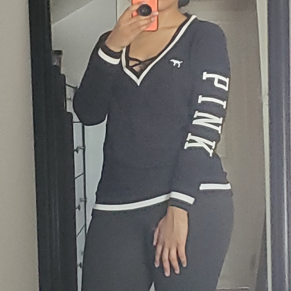 PINK Oversized Deep V-Neck Sweatshirt